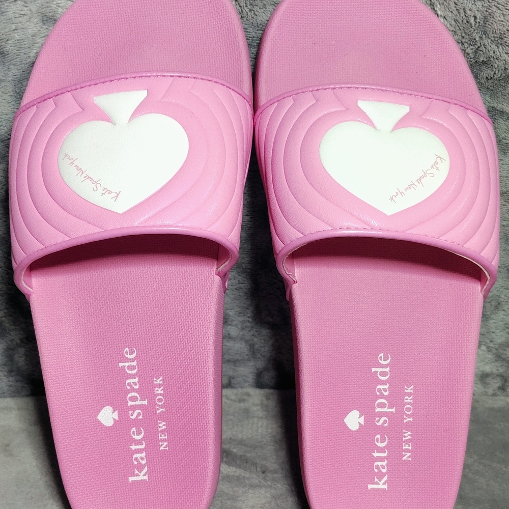 Kate Spade Super Cute Pink Heart Slide Sandals "Splash Poolside" Size 7
